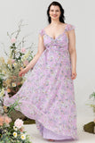 Robe de demoiselle d’honneur à imprimé floral violet plus grande taille