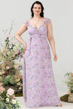 Robe de demoiselle d’honneur à imprimé floral violet plus grande taille