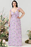 Robe de demoiselle d’honneur à imprimé floral violet plus grande taille