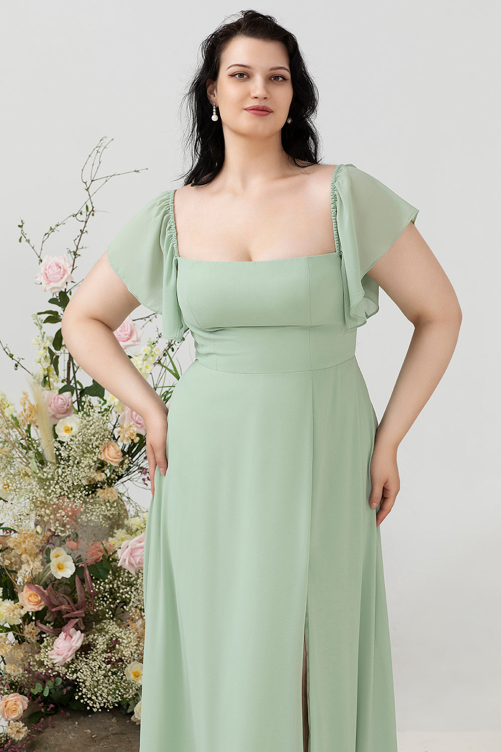 Robe de demoiselle d’honneur taille Off the Shoulder Plus avec fente