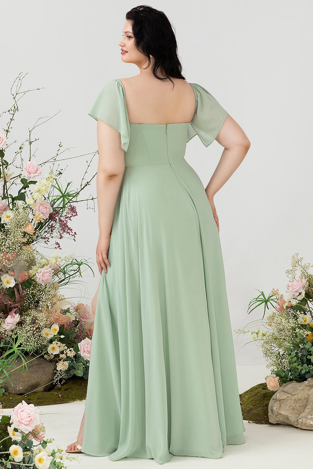 Robe de demoiselle d’honneur taille Off the Shoulder Plus avec fente