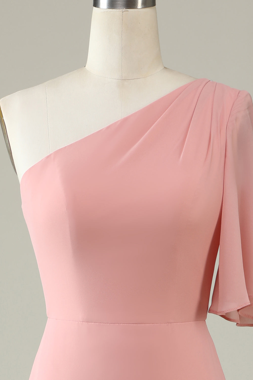 Gris Bleu Une Épaule Mousseline Boho Robe de demoiselle d’honneur