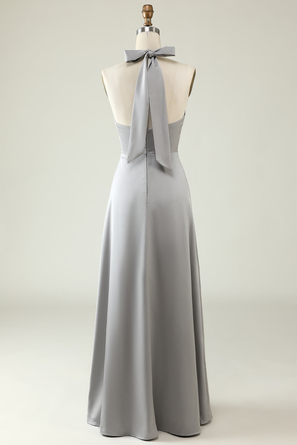 Robe de demoiselle d’honneur longue simple grise Halter avec fente