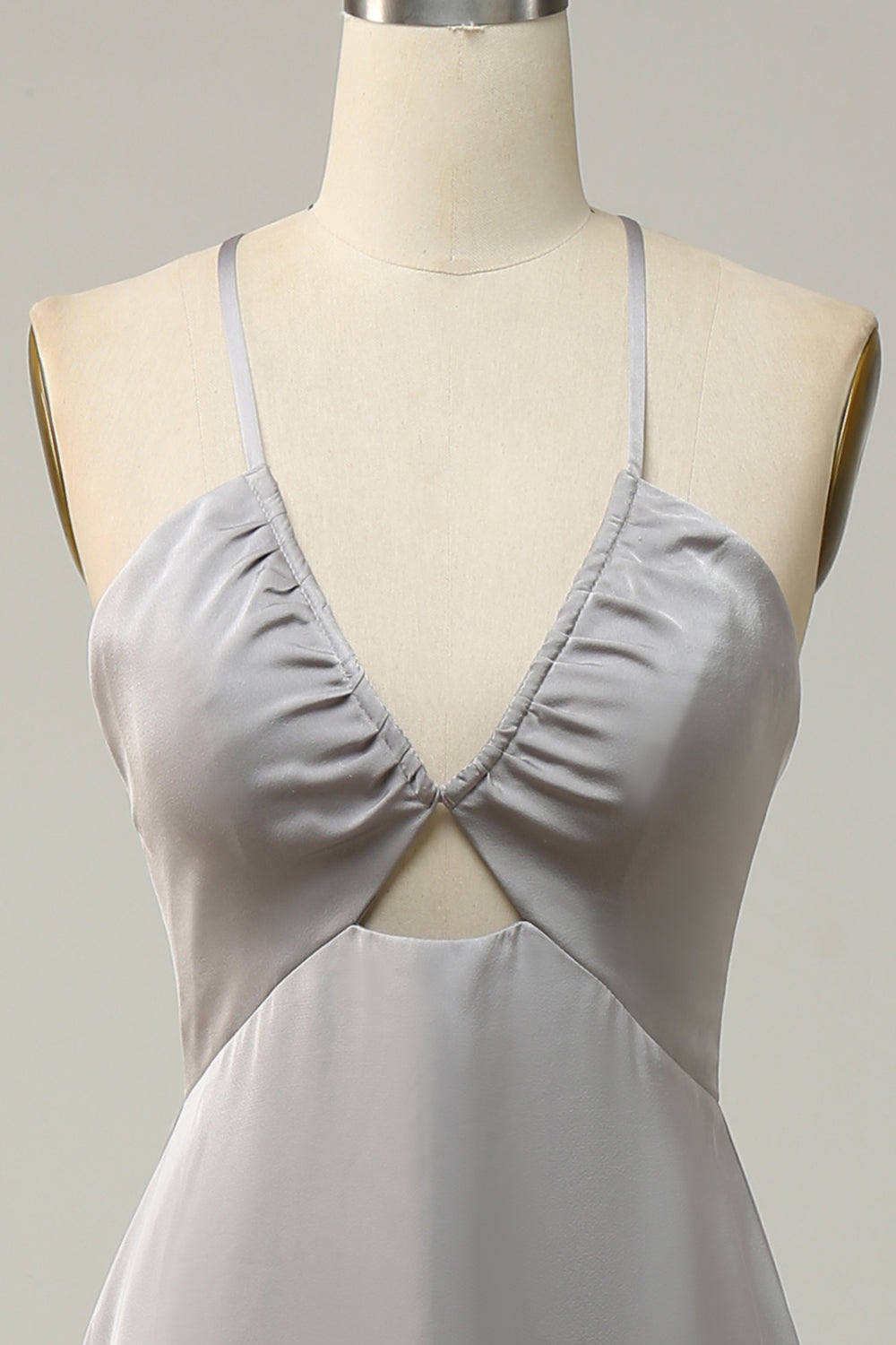 Sirène Spaghetti Straps Gris Robe de demoiselle d’honneur longue avec dos ouvert