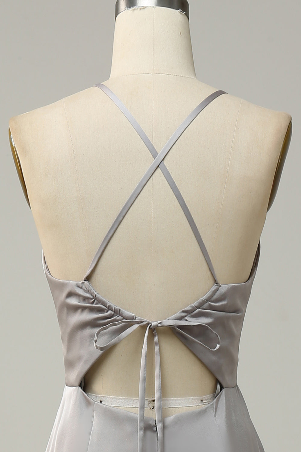 Sirène Spaghetti Straps Gris Robe de demoiselle d’honneur longue avec dos ouvert