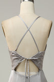 Sirène Spaghetti Straps Gris Robe de demoiselle d’honneur longue avec dos ouvert