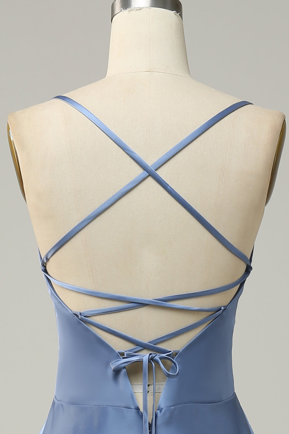 Gris Bleu Halter A Line Robe de demoiselle d’honneur longue