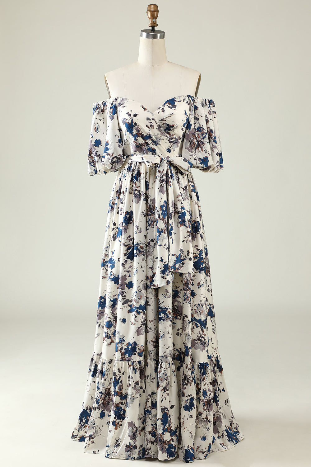 Robe de demoiselle d’honneur Boho à fleur bleue blanche
