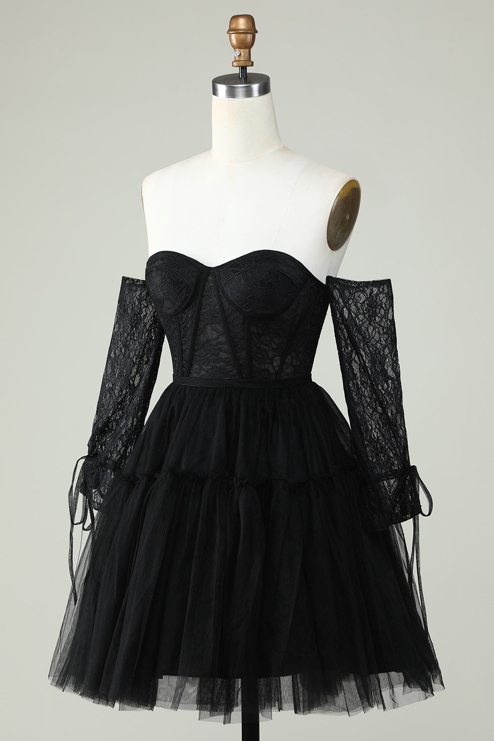 Une ligne de l’épaule Corset noir Robe de cocktail à manches longues