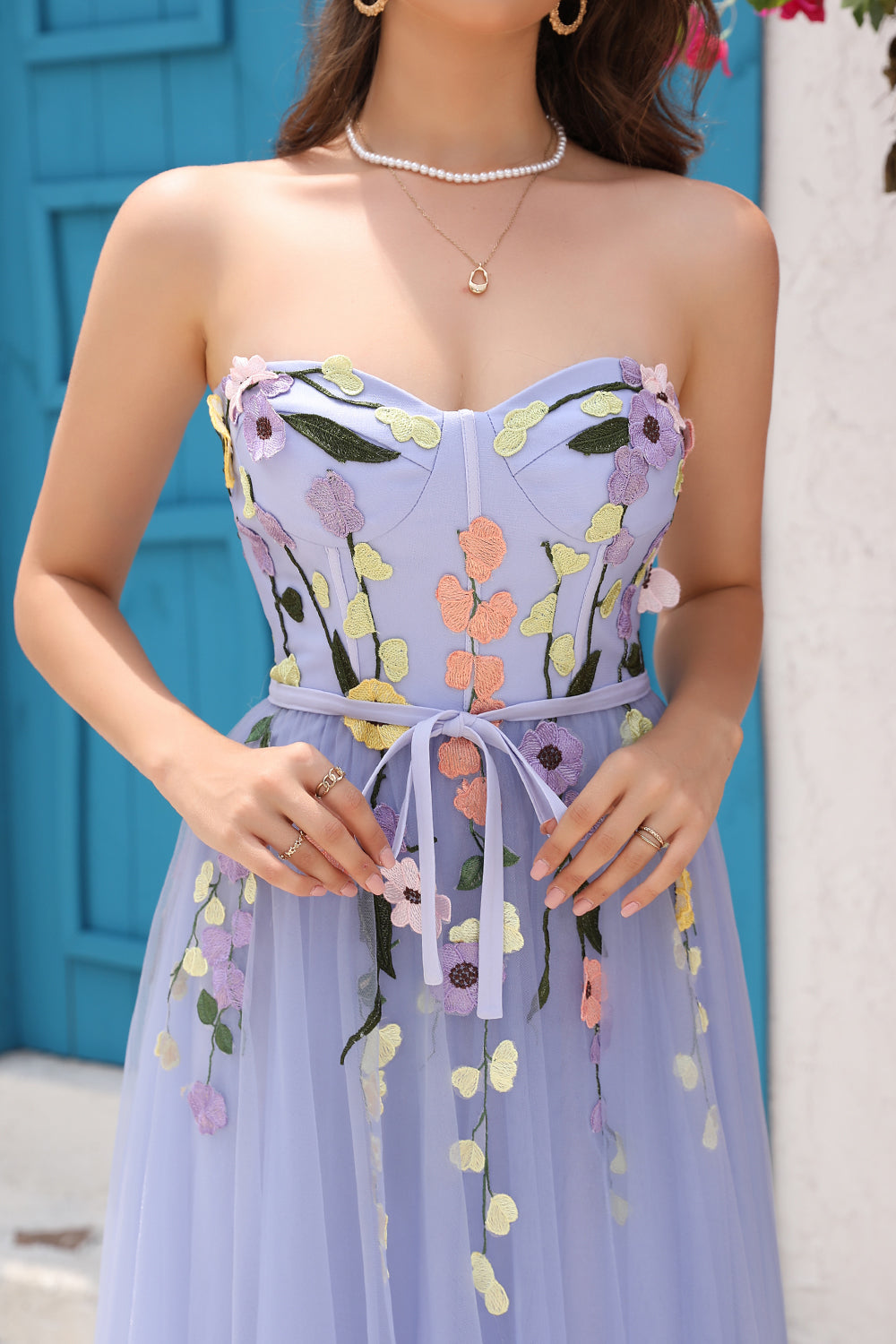 Robe de Soirée Lavender Une ligne chérie avec appliques