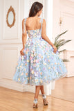 Une ligne Bretelles Spaghetti Bleu Thé Longueur Robe de Bal avec Fleurs 3D