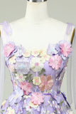 Une ligne Bretelles Spaghetti Corset violet Robe Cocktail avec 3D Fleurs