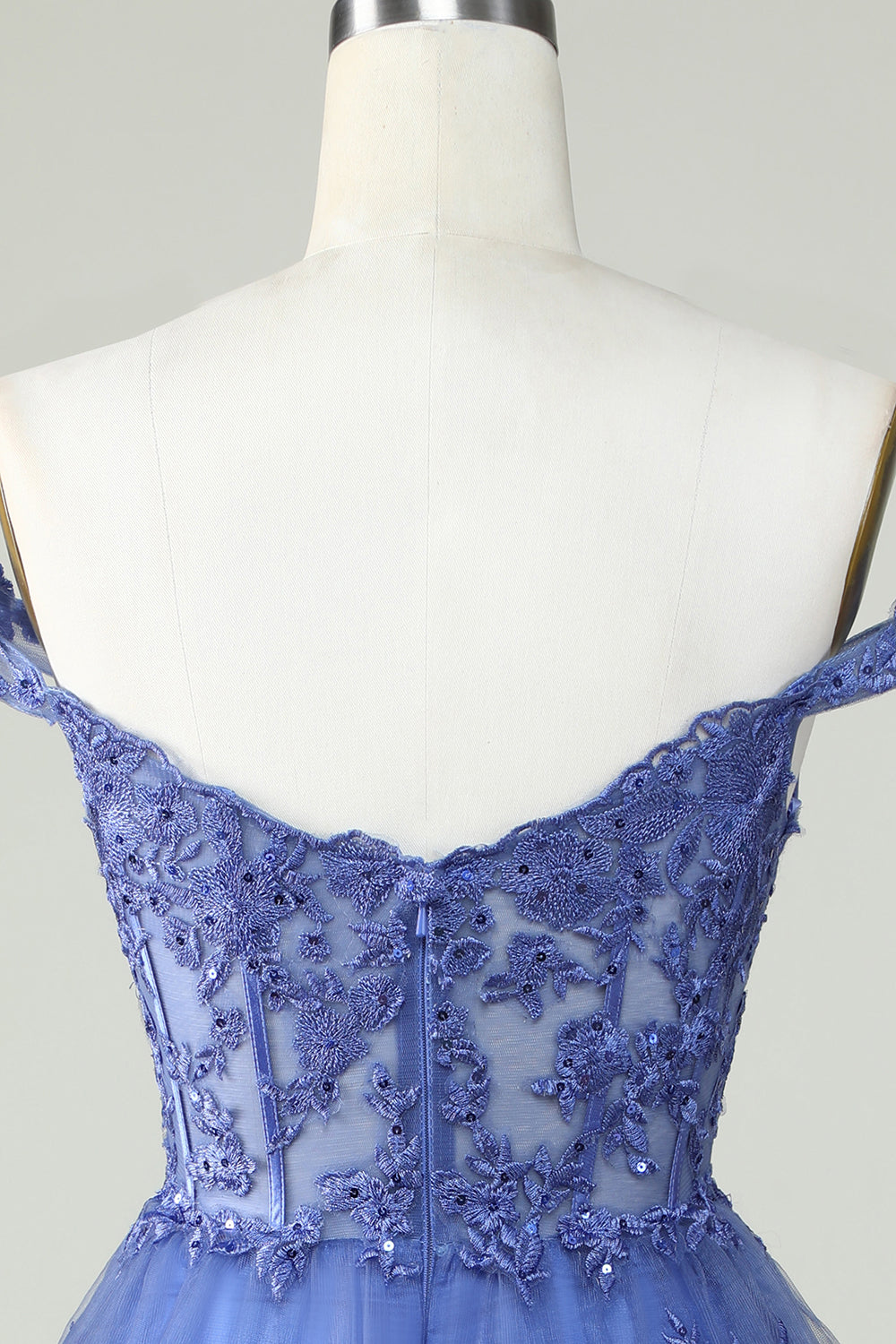 Mignon Une ligne Corset bleu foncé Robe courte à plusieurs niveaux avec dentelle