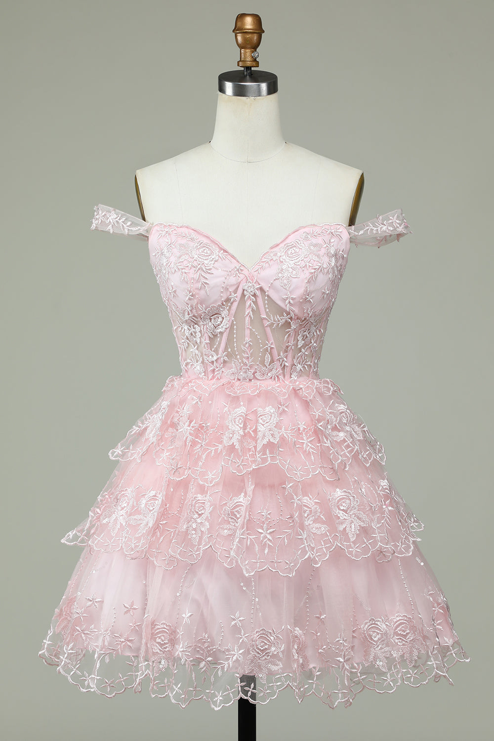Mignon Une ligne de l’épaule Corset rose Robe de Cocktail avec dentelle