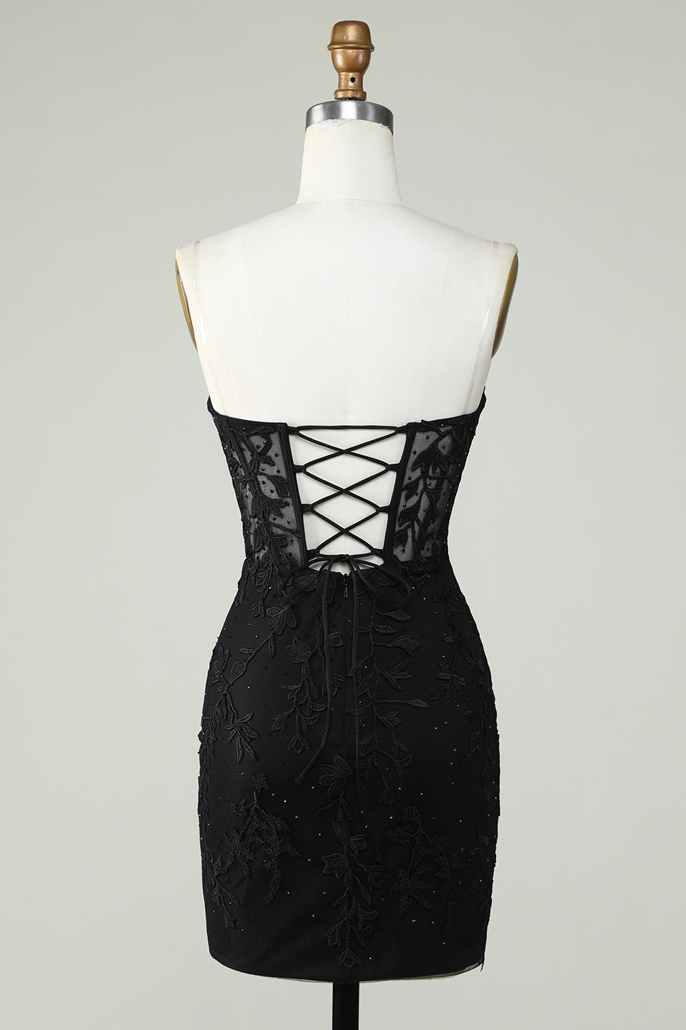 Moulante Amoureux Noir Corset Robe courte cocktail avec appliques
