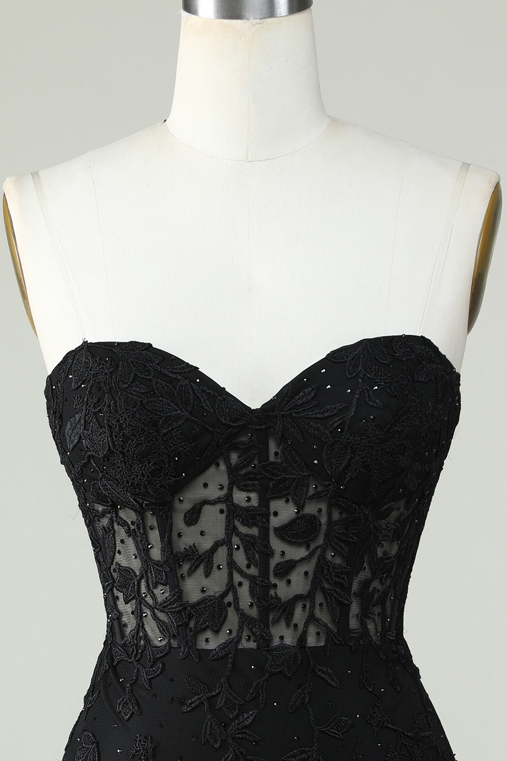 Moulante Amoureux Noir Corset Robe courte cocktail avec appliques