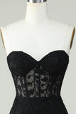 Moulante Amoureux Noir Corset Robe courte cocktail avec appliques