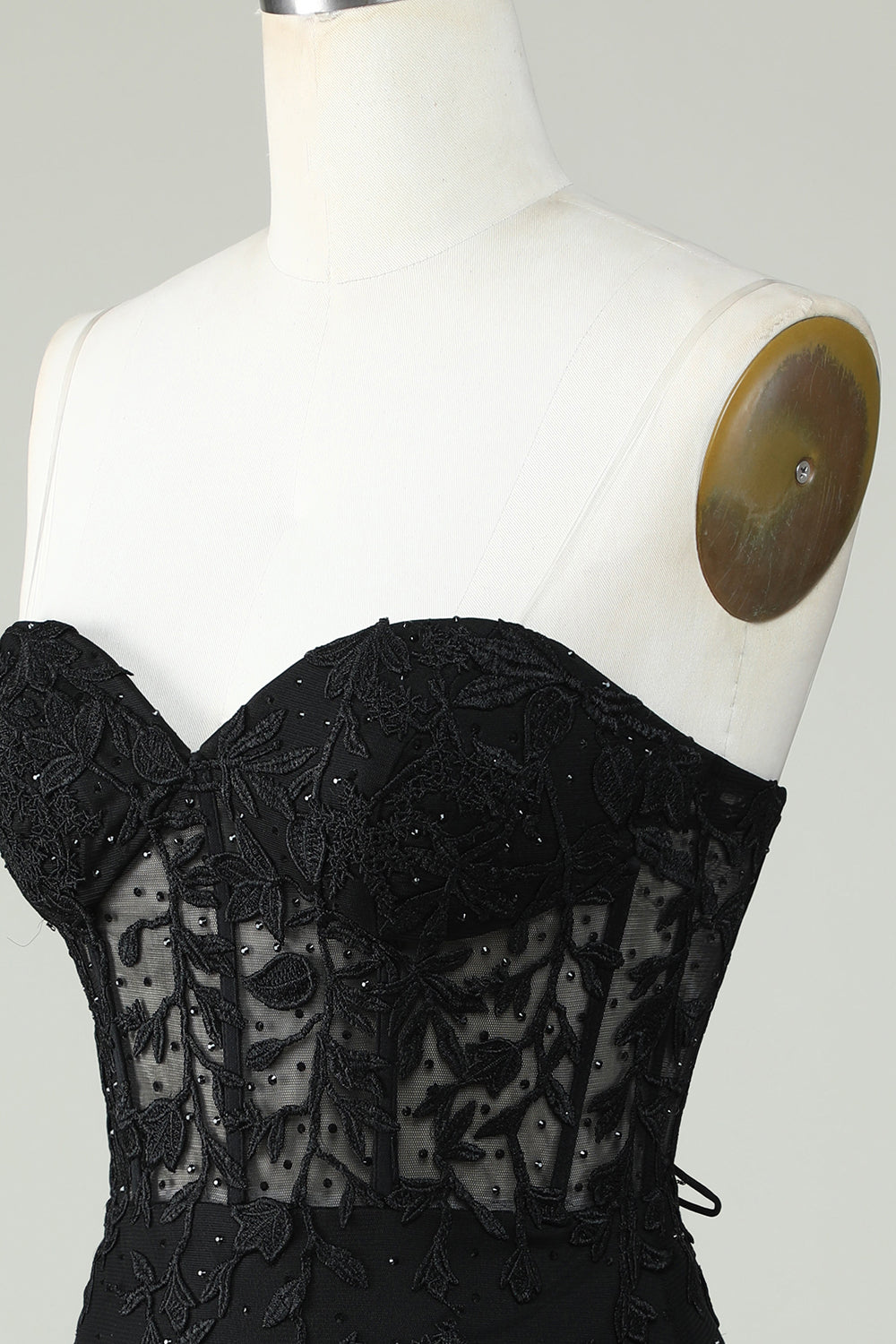 Moulante Amoureux Noir Corset Robe courte cocktail avec appliques