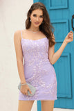 Robe courte en dentelle lilas moulante