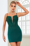 Fourreau Bretelles Spaghetti Rouge Robe courte Cocktail avec perles