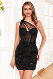 Corset noir étincelant Paillettes Robe courte moulante