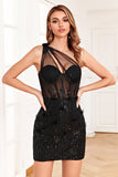 Corset noir étincelant Paillettes Robe courte moulante