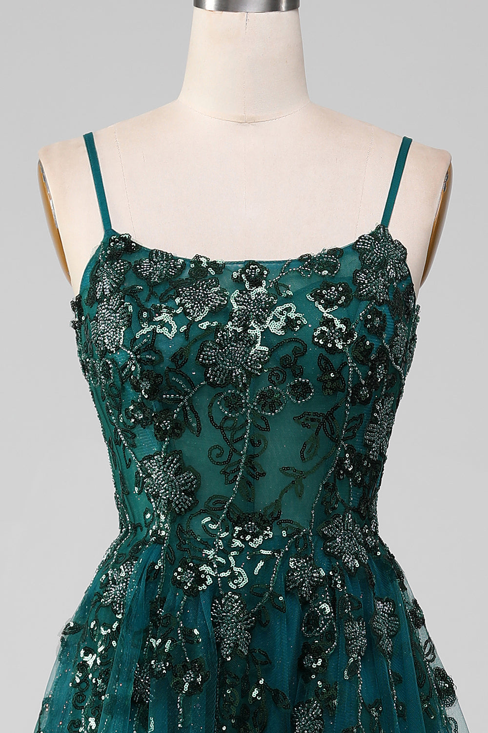 Magnifique une ligne Spaghetti Bretelles Vert Foncé Longue Robe De soirée Avec Appliques