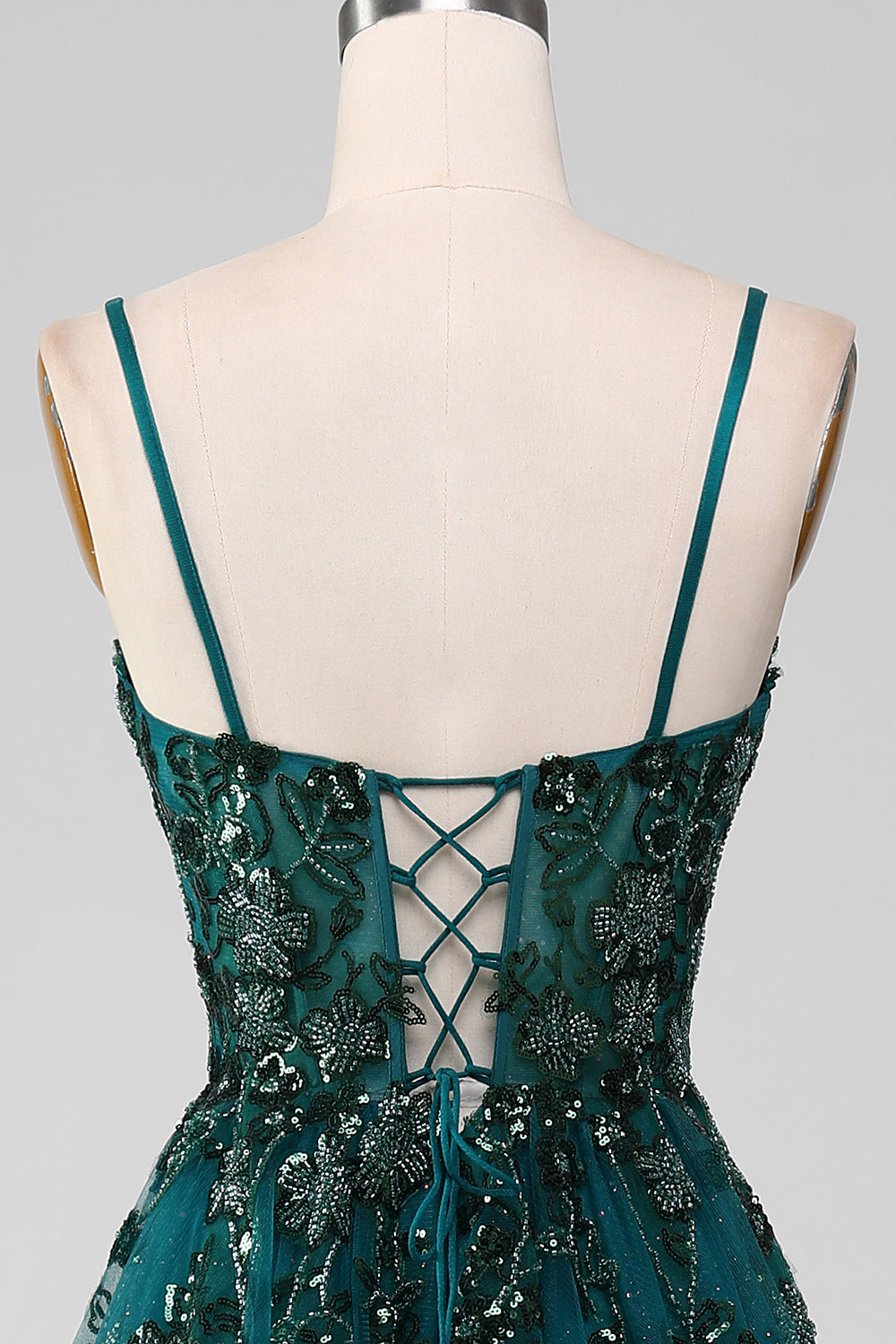 Magnifique une ligne Spaghetti Bretelles Vert Foncé Longue Robe De soirée Avec Appliques