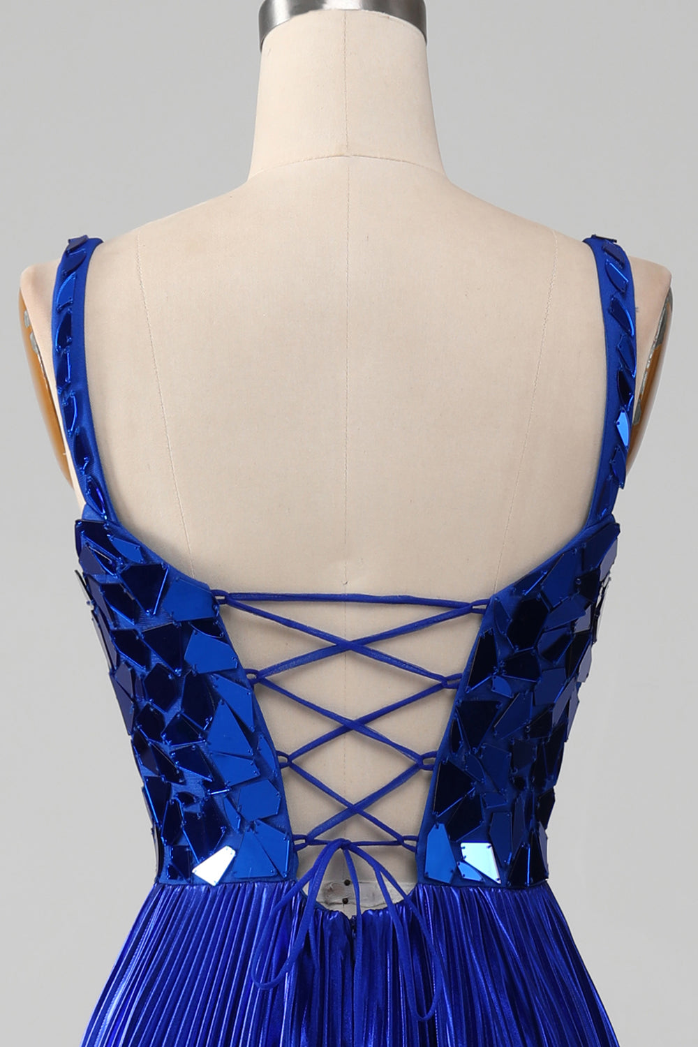Robe de bal bleu royal à lacets scintillants avec fente