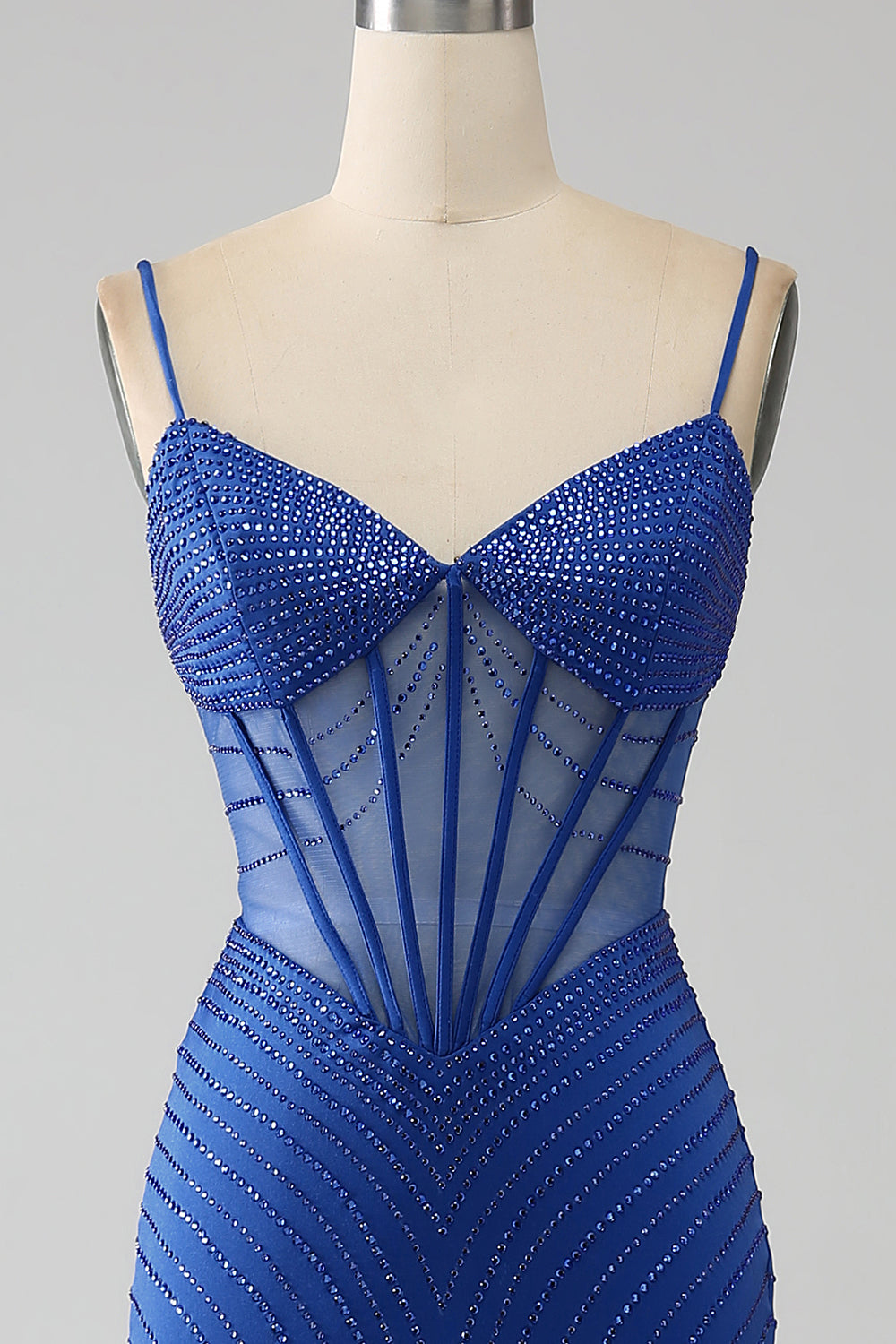 Robe de soirée Corset sirène bleu royal avec perles