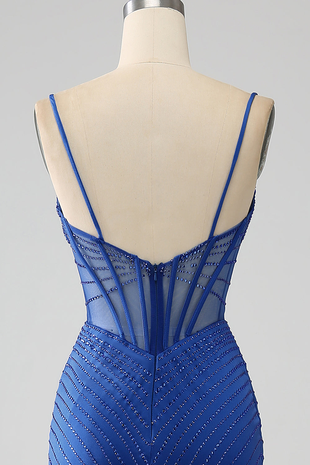 Robe de soirée Corset sirène bleu royal avec perles