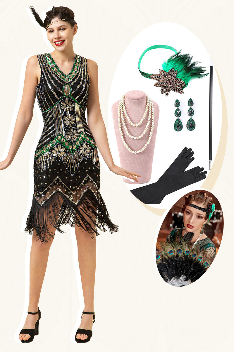 Zapaka Femmes 1920s Robe Golden Jewel Neck Sleeveless Gatsby Robe Avec  Franges – ZAPAKA FR