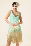 Menthe Green Sequined Fringes 1920s Gatsby Flapper Robe avec accessoires des années 20 Set