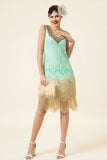Menthe Green Sequined Fringes 1920s Gatsby Flapper Robe avec accessoires des années 20 Set