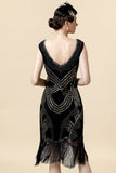 Robe de soirée Gatsby Flapper des années 20 à paillettes noire avec ensemble d’accessoires des années 20