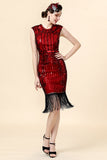 Burugndy Sequins Robe à franges Flapper avec ensemble d’accessoires des années 20