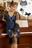 Bleu royal Plus Taille 1920s Gatsby Robe avec 20s Acessories Set