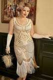 Apricot Plus Taille 1920s Gatsby Robe avec 20s Acessories Set
