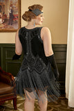 Noir Fringes 1920s Plus Taille Gatsby Robe avec 20s Accessoires Set
