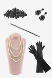 Noir Fringes 1920s Plus Taille Gatsby Robe avec 20s Accessoires Set