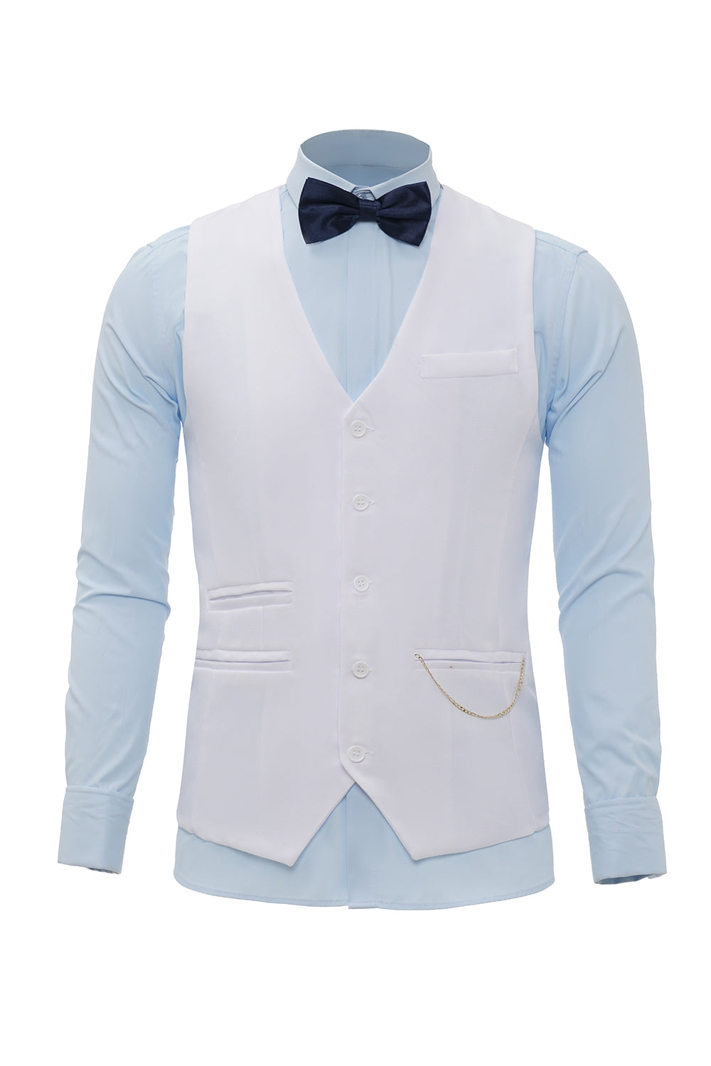 Gilet pour homme à chaîne blanche avec ensemble d’accessoires 5 pièces