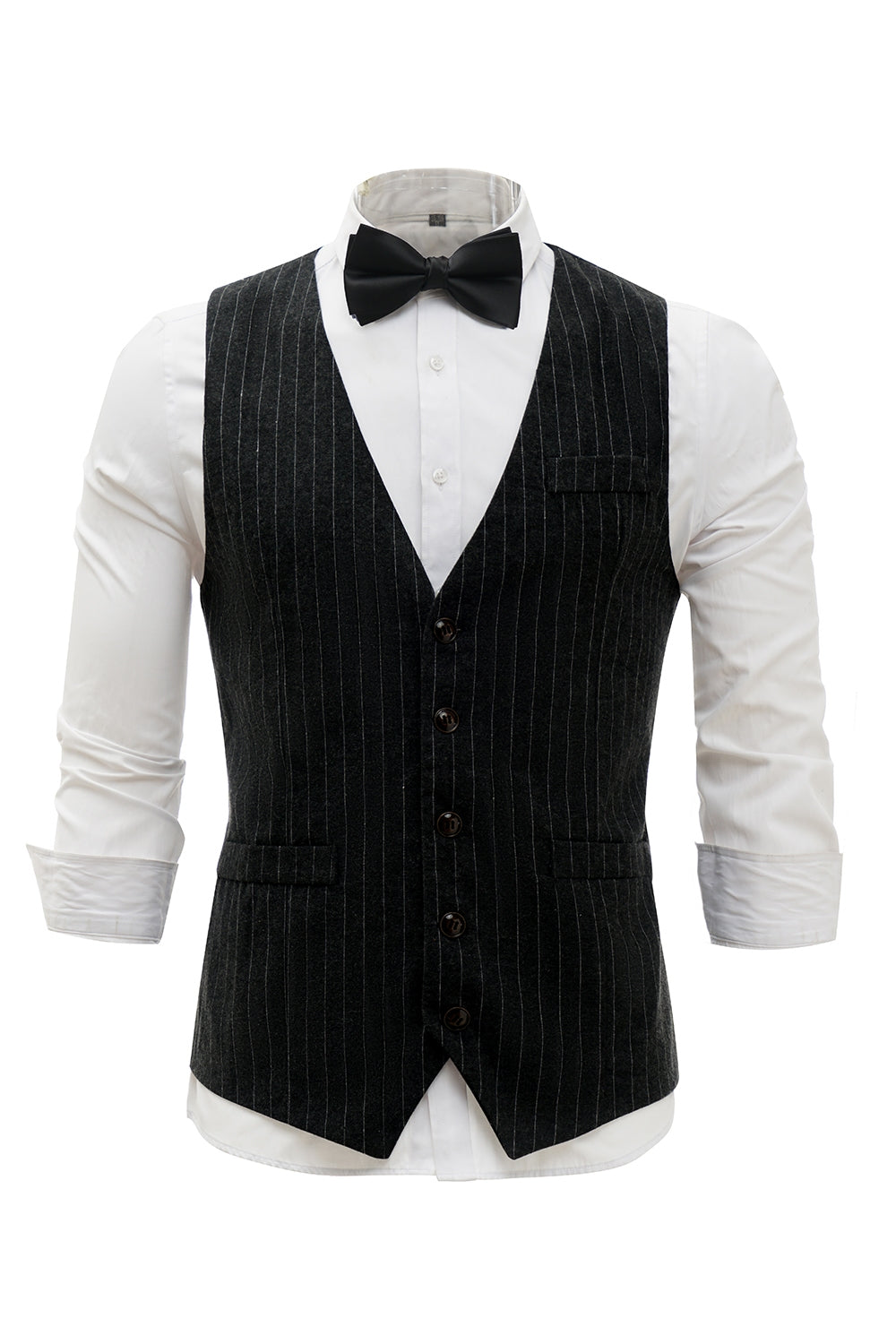 Gilet pour homme à rayures noires avec ensemble d’accessoires 5 pièces