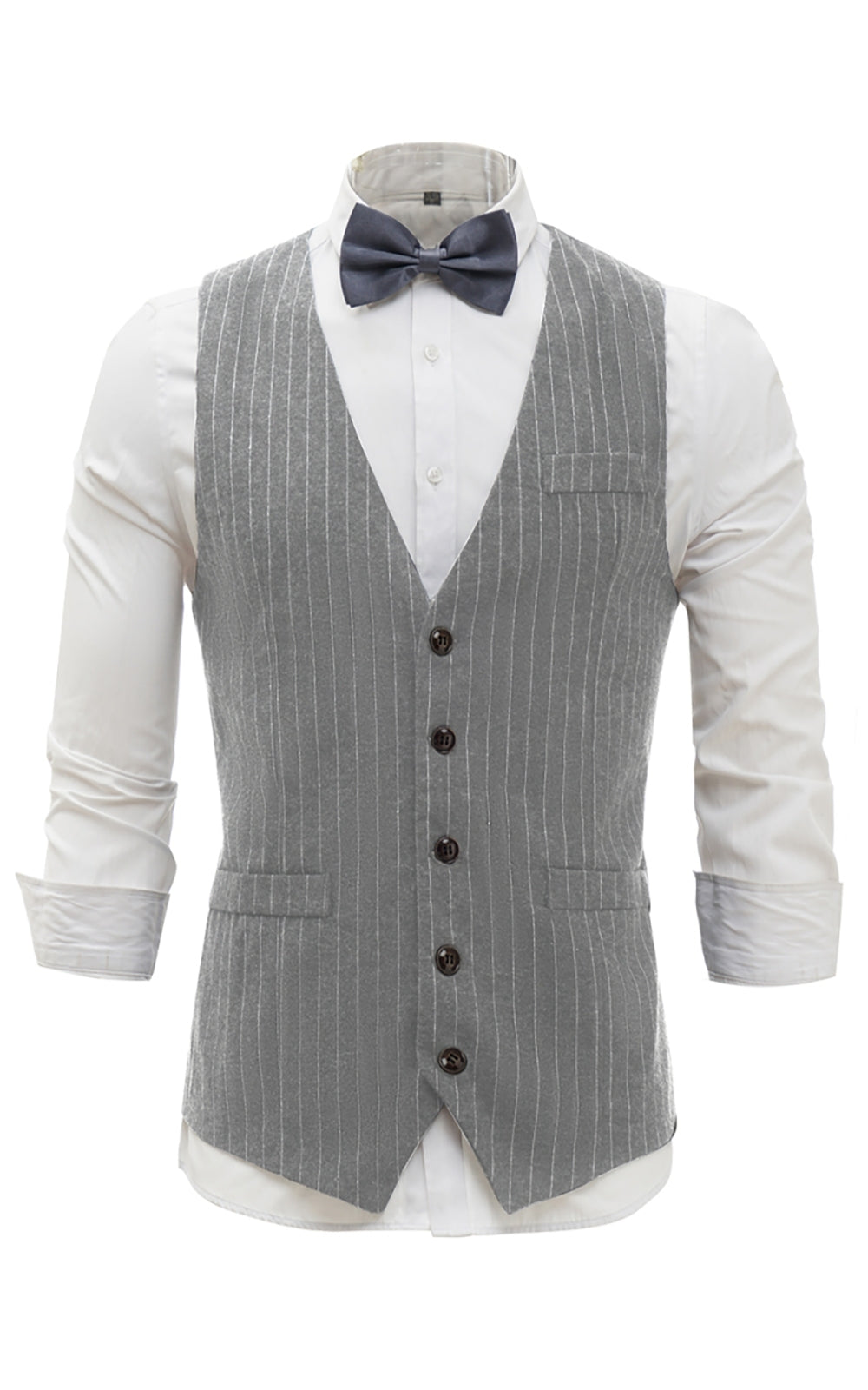 Gilet pour homme gris clair à rayures avec ensemble d’accessoires 5 pièces