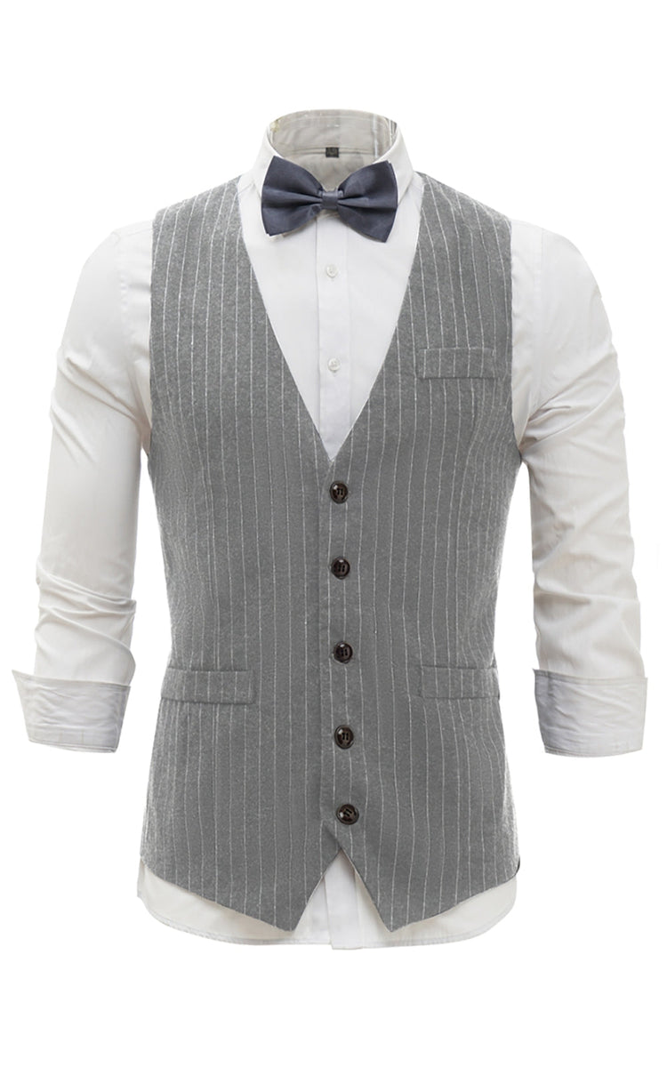 Zapaka Gris clair Pinstriped Gilet pour homme avec 5 pi ces