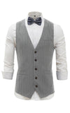 Gilet pour homme gris clair à rayures avec ensemble d’accessoires 5 pièces