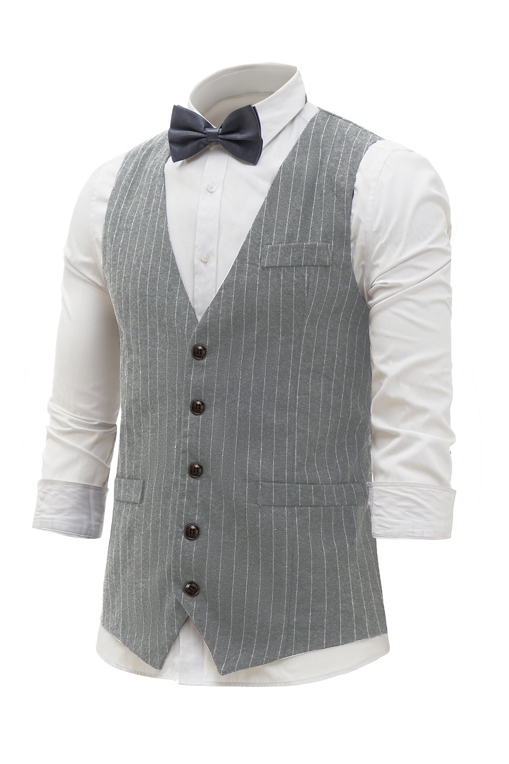 Gilet pour homme gris clair à rayures avec ensemble d’accessoires 5 pièces