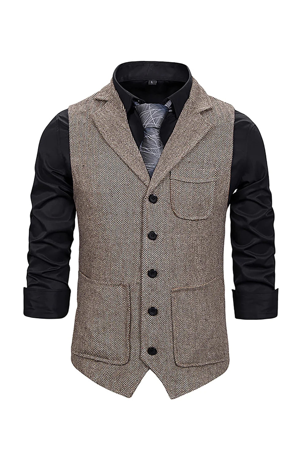 Gilet marron à revers cranté pour homme avec ensemble d’accessoires 5 pièces