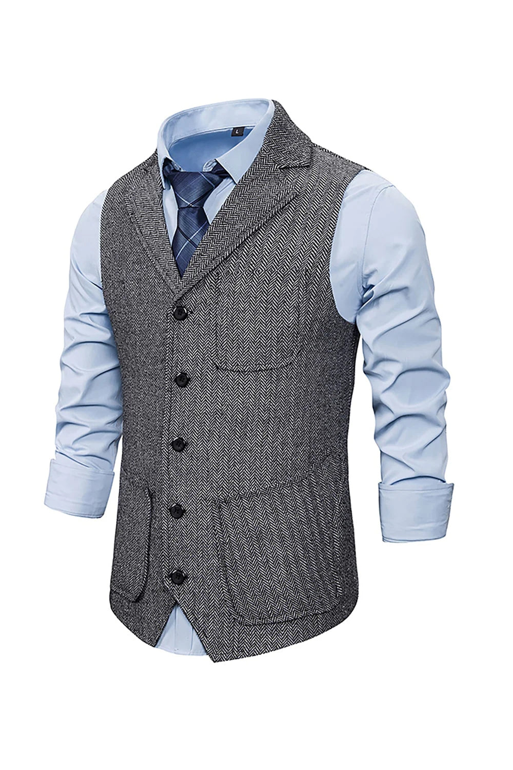 Gilet gris à cranton pour homme avec ensemble d’accessoires