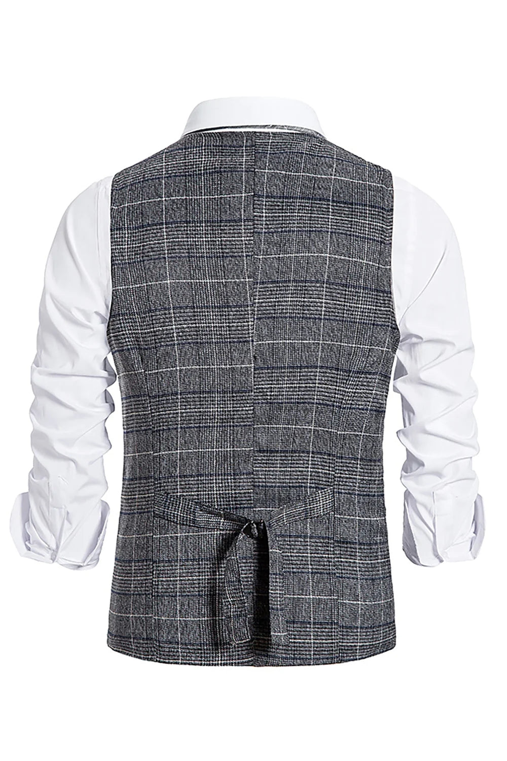 Gilet pour homme à carreaux gris à double poitrine avec ensemble d’accessoires