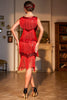 Charger l&#39;image dans la galerie, Robe Gatsby Gatsby des années 20 à franges rouges pailletés scintillantes avec accessoires des années 20